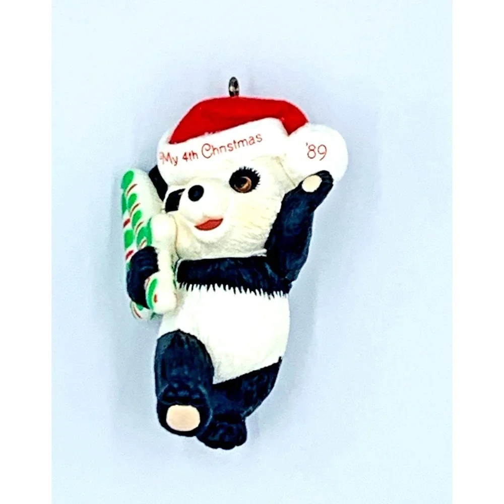 1989 Hallmark Keepsake Ornament Child's 4th Birthday Felt Hat Candy‎ Cane Bear